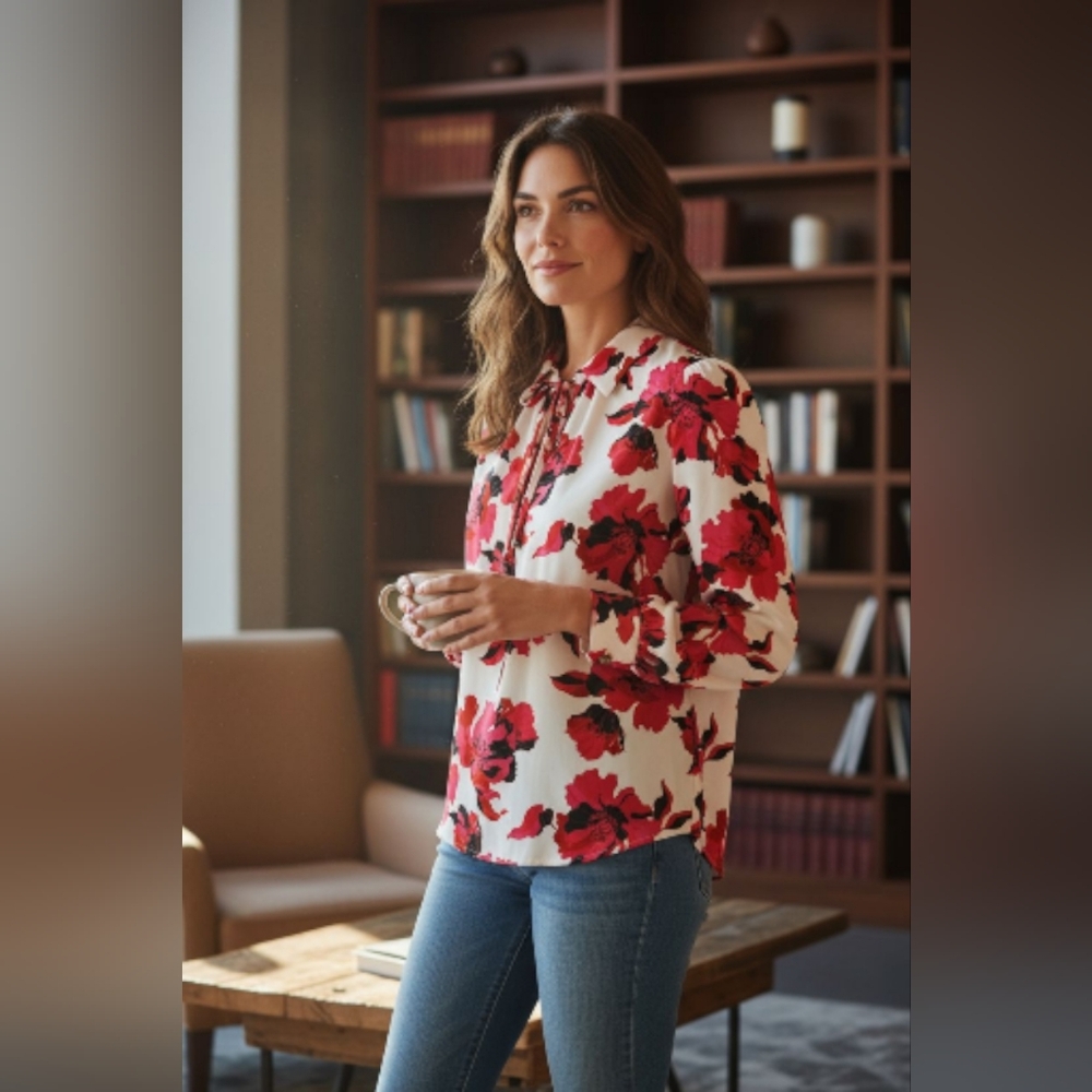 Fall inspired top with red flowers